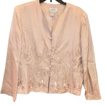 Adrianna Papell Silk Floral Embroidered Button Blouse Jacket Light