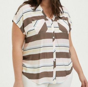 Torrid 3 Plus Size Challis Button Front Dolman Sleeve Top Brown Pink Stripe  3X - $27 - From MadiKay