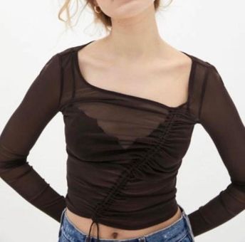 Urban Outfitters Brown Asymmetrical Shona Cinched Mesh Top Size