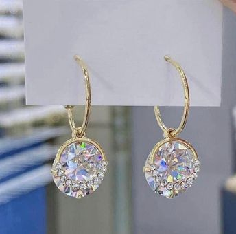 Crystal Drop Earrings | Large Clear Crystal Earrings | Gold and Crystal Earrings in 18K Gold Plated