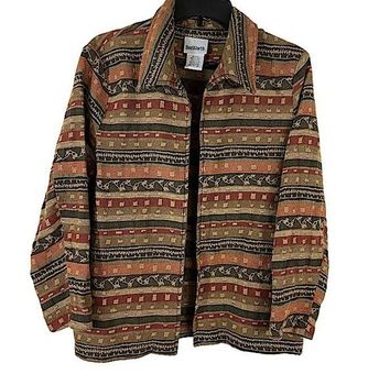 Bonworth Boho Embroidered Open Front Shirt Jacket Women's Size