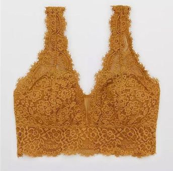 Aerie Eyelash Lace Plunge Bralette Honey Color Size Small - $28