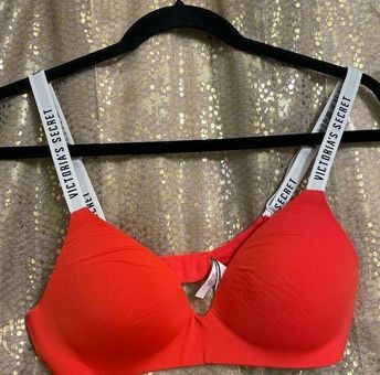 Victoria's Secret Logo Straps Red T-Shirt Lightly Lined Wireless Bra, 34B  Size undefined - $14 - From Jessica