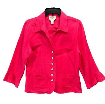 Talbots Womens Irish Linen Shirt Jacket 10 Pink Darted Flare Cuffs Shell  Buttons - $37 - From Kathy