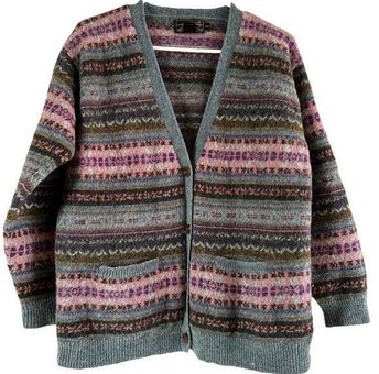 Eddie Bauer VTG Fair Isle 80s Cardigan Sweater 100% Wool V