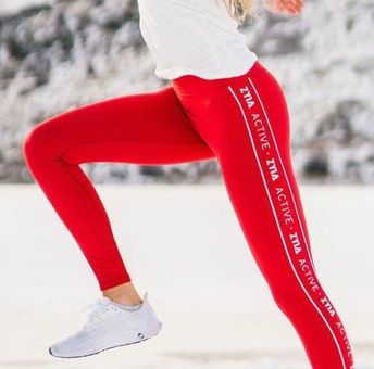 Zyia RED LOGO STRIPE LIGHT N TIGHT HI-RISE LEGGING, size 6