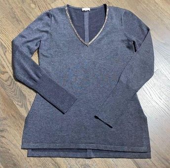 Ecru metal Mesh Trim V-Neck Tunic Sweater Gray - $75 - From Yentanista