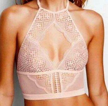 Victoria's Secret Lace Halter Corset Sheer Bra Blush Pink Sz Large - $25 -  From Andrea