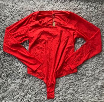 SKIMS Jelly Sheer Long Sleeve Thong Bodysuit in Poppy 3X - $80