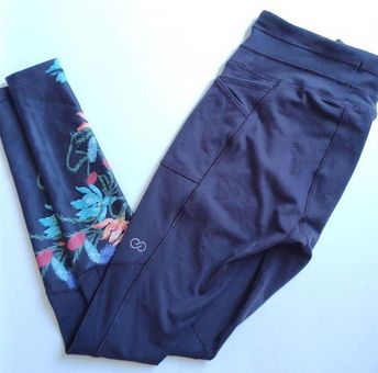 Calia Essential Ribbed Leggings Navy Blue Tropical Floral XS - $17