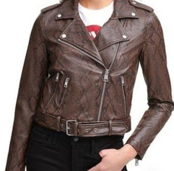 Levi's Women's Faux Leather Belted Motorcycle Jacket Brown