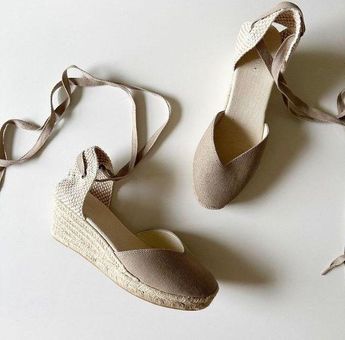 Soludos The Lyon Wedge Espadrille V Cut Tie Up Linen in Natural