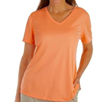 Reel Legends Womens Solid Freeline V Neck Short Sleeve Top