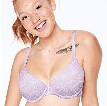 PINK - Victoria's Secret Victoria Secret Pink Wear Everywhere T Shirt Bra  Purple & Silver Lace 34DD Size undefined - $29 - From Marie