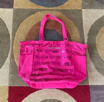 Victoria's Secret Victorias's Secret Pink Sequin Stripe Large Canvas Open Tote  Bag Limited Edition - $16 - From Emily