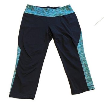 Athleta mid rise crop capri leggings mid rise stretch large black blue -  $27 - From Julie