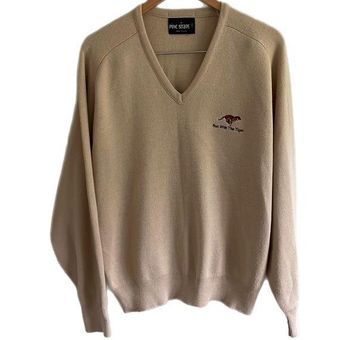 Vintage Run With The Tiger Neutral Tan V-Neck Sweater Made in