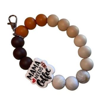 Keychain bracelet wristlet silicone beaded Mama Needs Coffee NEW handmade  clasp - $18 - From Mia