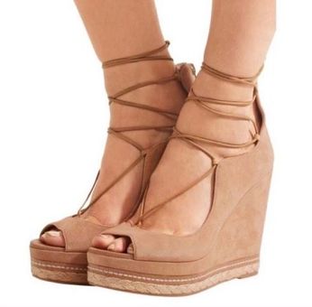 Sam Edelman lace up suede wedge sandal Tan Size 5.5 45 67