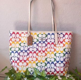 Coach City Tote In Rainbow Signature Canvas c4181 - $279 New