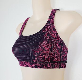 Lululemon Sports Bra 4 Pink Black Cross-Strap Strappy Padded