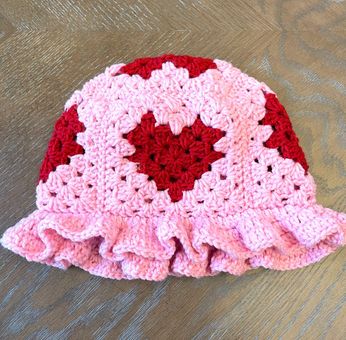 Handmade Red And Pink Heart Granny Square Crochet Bucket Hat - $31 (31% Off  Retail) New With Tags - From BrendaI