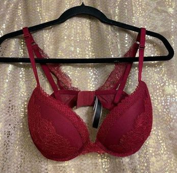 Lace Push-up Bralette - Dark red - Ladies