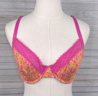 Cotton Essentials Lace-Trim Unlined Bra in Pink & Purple