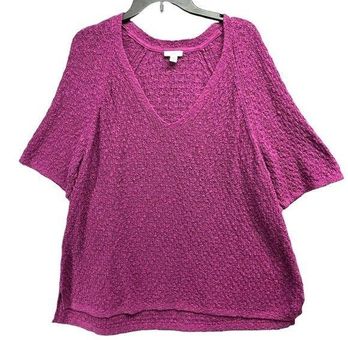 J.Jill Womens Dimensional Elbow Sleeve Sweater Size 3X Magenta