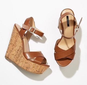 Forever 21 Brown Strappy Cork Platform Wedges Size 7.5 10 80
