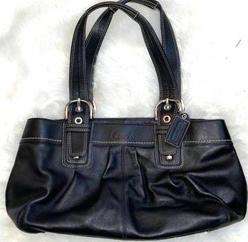 Leather Black COACH Shoulder Bag with Silver Hardware