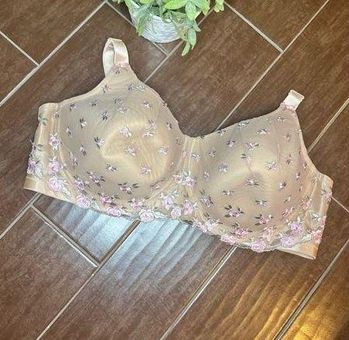 Serenada beige w pink floral embroidery bra 48 DDD Size undefined - $24 -  From Blue