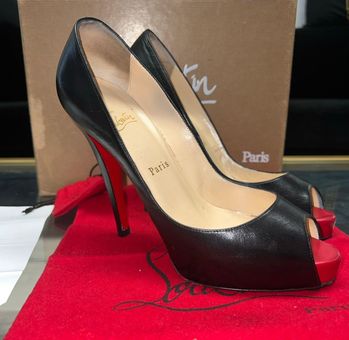 Christian Louboutin Paris Lady Peep Toe Patent Leather Red and Black High  Heels