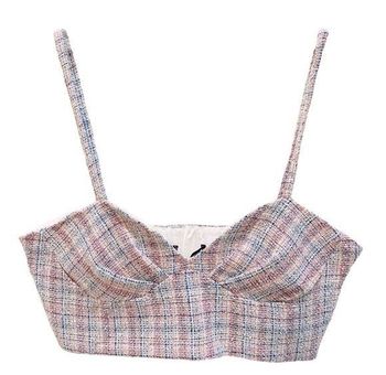 ZARA Pink And Blue Tweed Bralette Blouse Medium NWOT - $19 - From Bethany