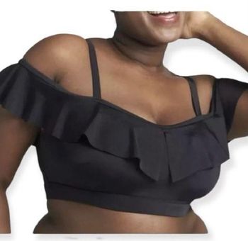 Cacique NWT black bikini swim top ruffle off the shoulder sz 22 - $39 New  With Tags - From Rocked