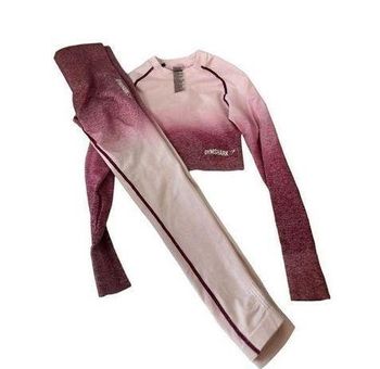 Gymshark Adapt Ombre Seamless Leggings and Long Sleeve Crop Top - Burgundy  Marbl Size XS - $69 - From Lynne