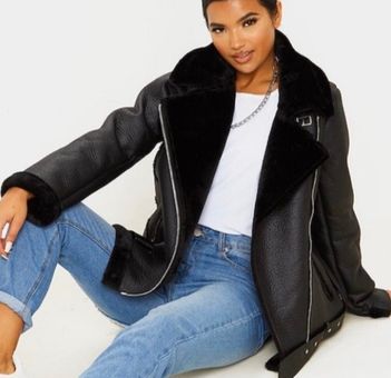 black oversized pu aviator jacket