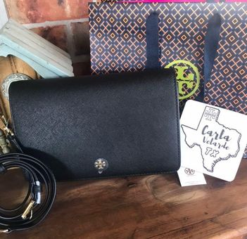 Tory Burch Emerson Combo Leather Crossbody in Black