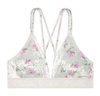 Victoria's Secret PINK White Floral Velvet Triangle Bralette Size XS - $10  (61% Off Retail) - From Kristina