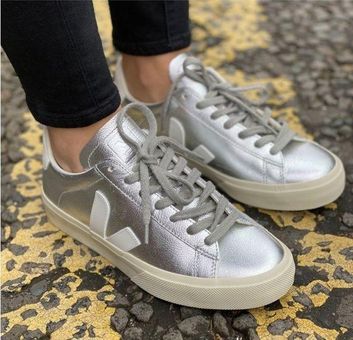 VEJA Campo ChromeFree Silver White Leather Sneakers Sz:41