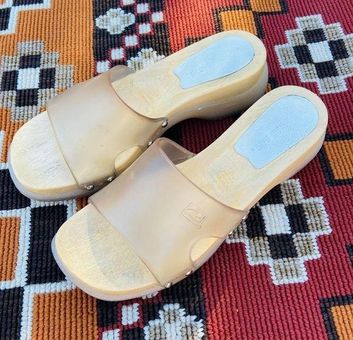 Vtg Sandals Candies Wood Platform Mules Chunky Wood Clogs white 90s Leather  6 | eBay