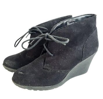 Faux suede store wedge booties