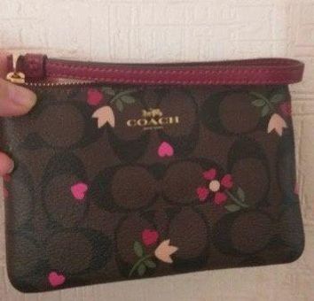 Coach, Bags, Coach Dark Pink And Tan Signature Wristlet