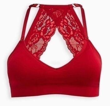 Torrid Red Bra No-Wire Lightly Lined Lacey Racer Back Size 2 46