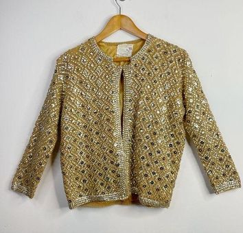 Vintage 50s 60s Wool Beaded Sequin Sparkly Classic Cardigan