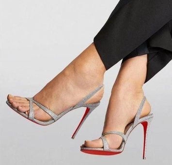 Christian Louboutin - Taralita Silver Glitter Slingback Sandal, 85mm