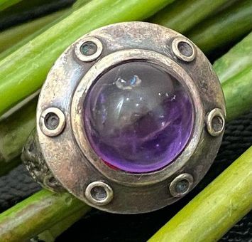 Sterling Silver STG SIL Signed Antique Finished Amethyst Ring Size