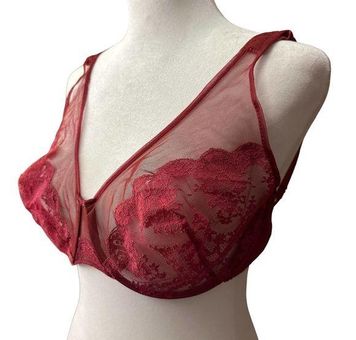 Formfit Rogers Vintage Womens Red Lace Sheer Bra V Neck Backless Nylon Size  36D - $30 - From Madeline