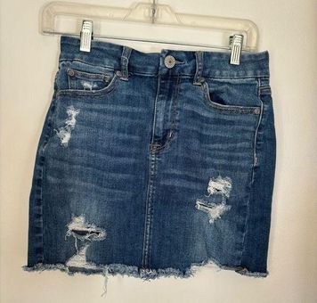 American Eagle Women's Super Stretch Denim Skirt Size 0 Raw Hem | eBay