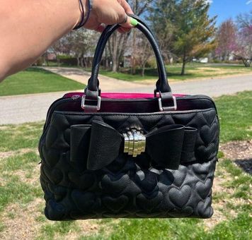 Betsey Johnson | Bags | Betsey Johnson Satchel Purse Bag Black Heart  Quilted W Bow | Poshmark